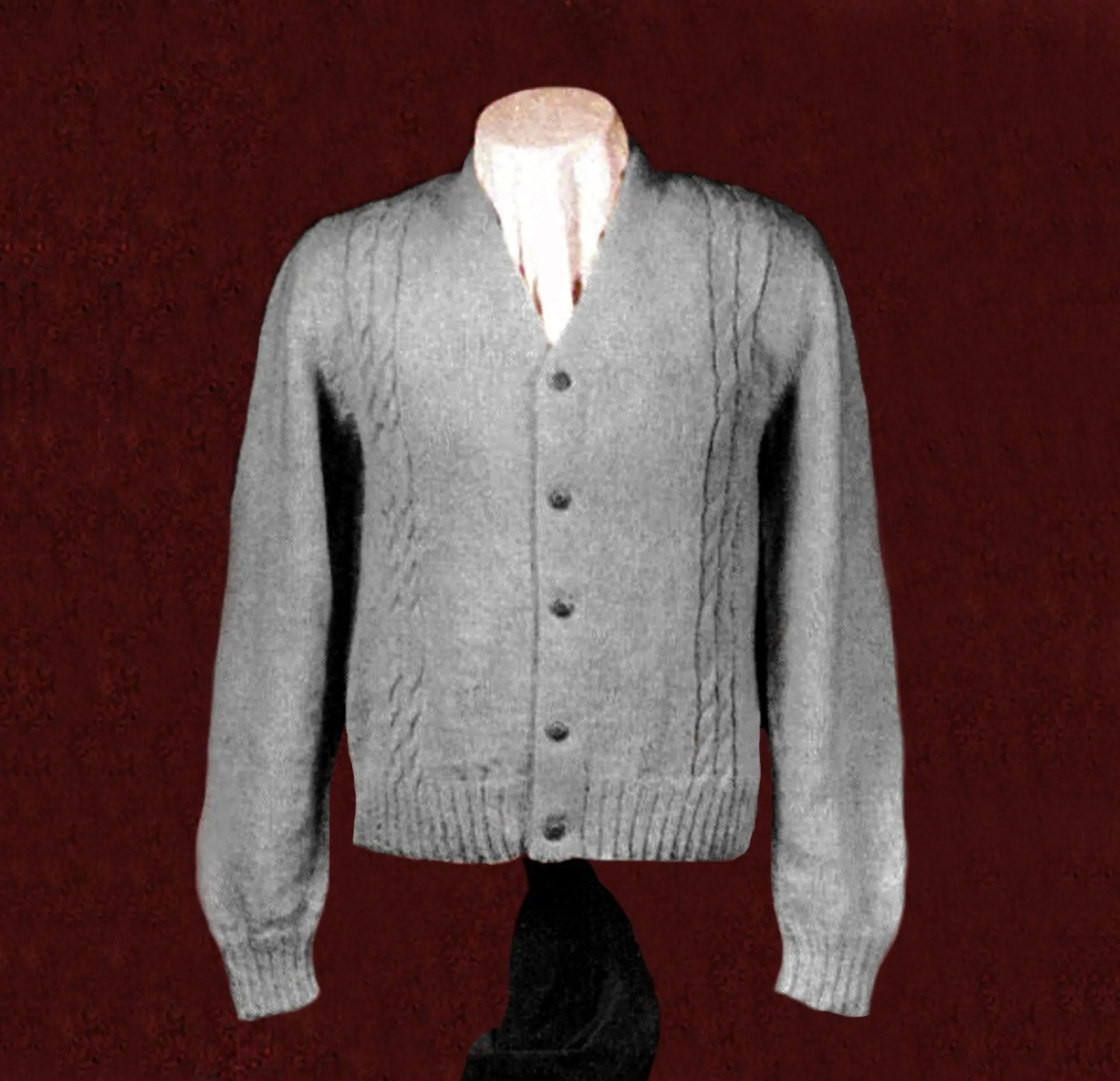 Button down cardigan for man, vintage knitting pattern, V-neck