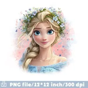 Summer Elsa in flowers Clipart Sublimation Watercolor