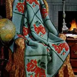 Vintage Crochet Pattern Afghan Plaid Bed of Roses