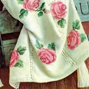Vintage Crochet Pattern Afghan Plaid Rose