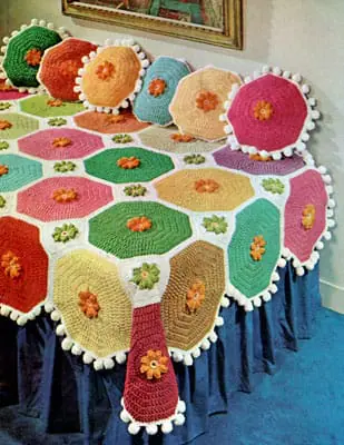 Vintage Crochet Pattern Afghan Plaid Big Colorful Throw Pillows
