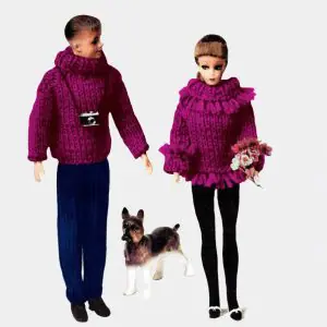 Knitted clothes slipover for barbie and ken, vintage pattern pdf