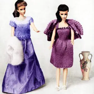 Vintage pattern clothes, knitted evening gown, jacket, cape stole