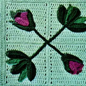 Vintage Crochet Pattern Afghan Plaid Tulip Garden