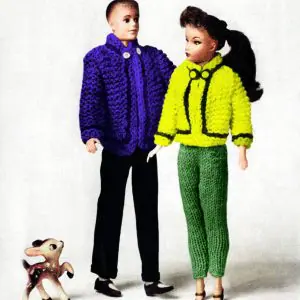 Knitted clothes ski Jacket for barbie and ken, vintage pattern