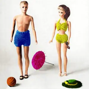 Bikini bathing suit, vintage pattern for doll, knitted clothes