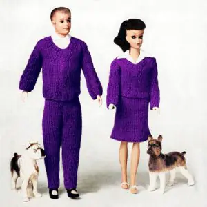 Knitted clothes for barbie and ken, cable stitch slipover, pdf