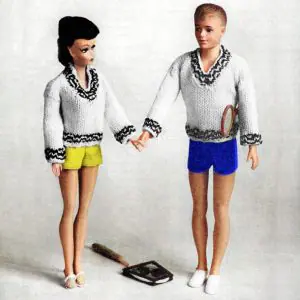 Knitted clothes for barbie and ken, vintage pattern, sweater doll