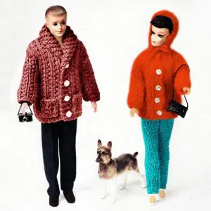 Knitted clothes for barbie and ken, vintage pattern, coat, jacket