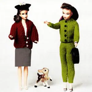 Vintage pattern knitting, bulky cardigan for doll, clothes barbie