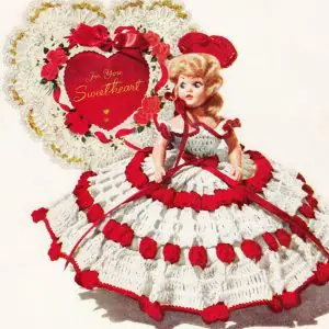 Queen of Hearts, clothes for doll, vintage pattern crochet, dress