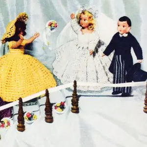 Bride, Bridegroom, Bridesmaid, vintage pattern, crochet for doll
