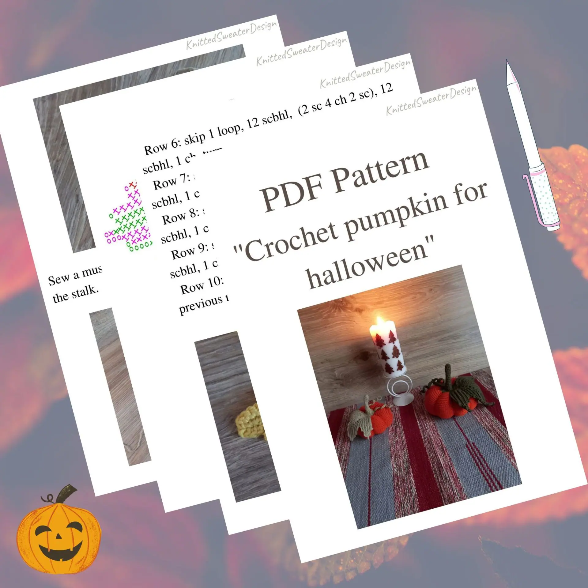 Pumpkin crochet pattern in 2 sizes, Witch Hat, Halloween gift 6 Pattern