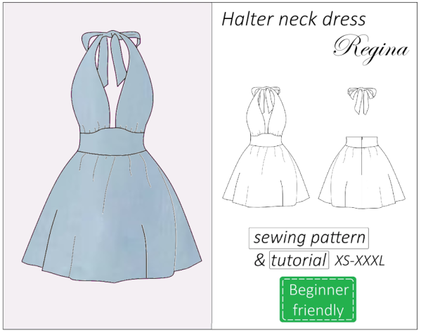 Halter neck dress sewing pattern PDF Regina + detailed tutorial ...