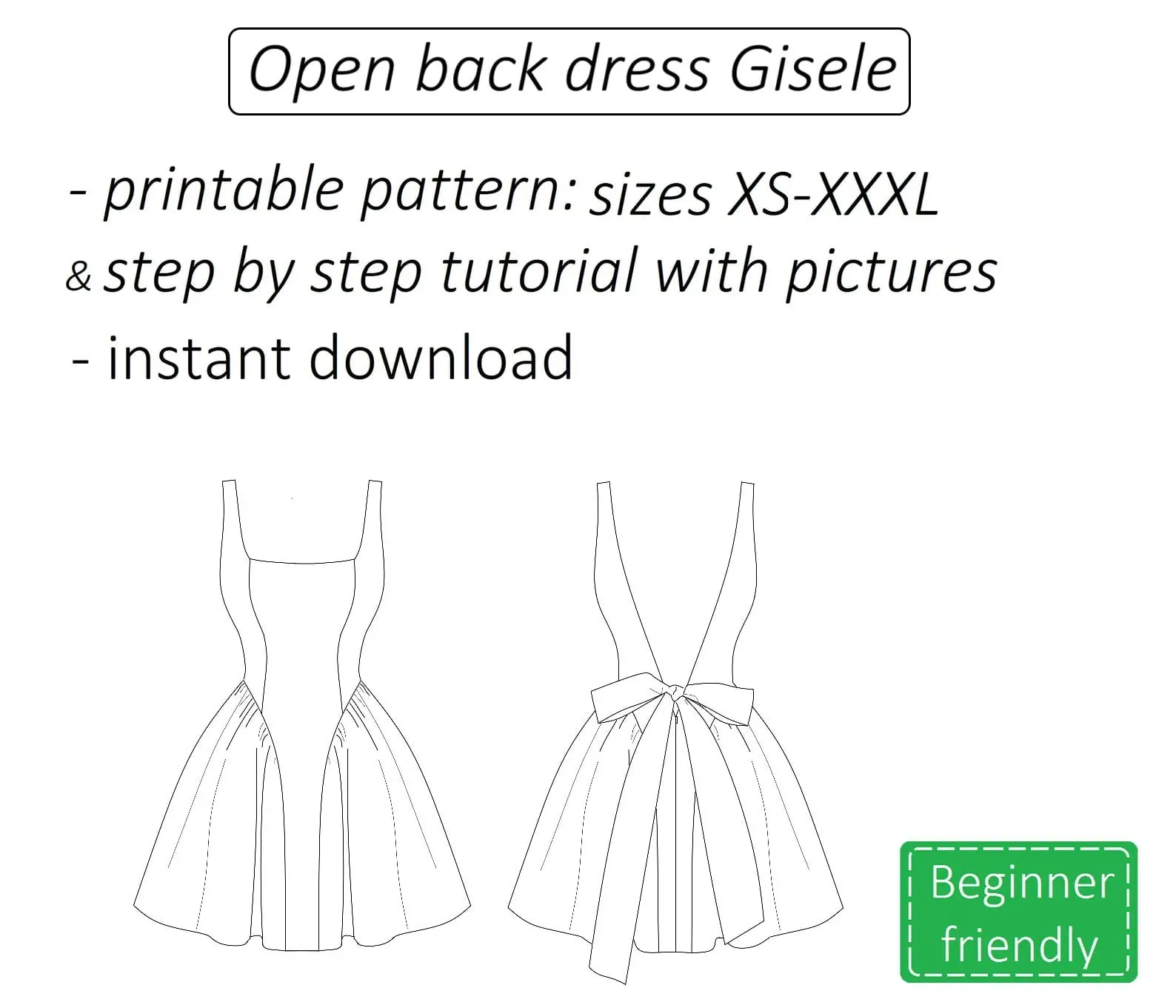 Open back dress sewing pattern PDF Gisele + detailed tutorial - Crealandia