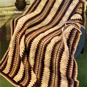 Vintage Crochet Pattern Afghan Plaid Pine Tree