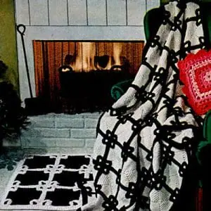 Vintage Crochet Pattern Afghan Plaid Black and White and Rug