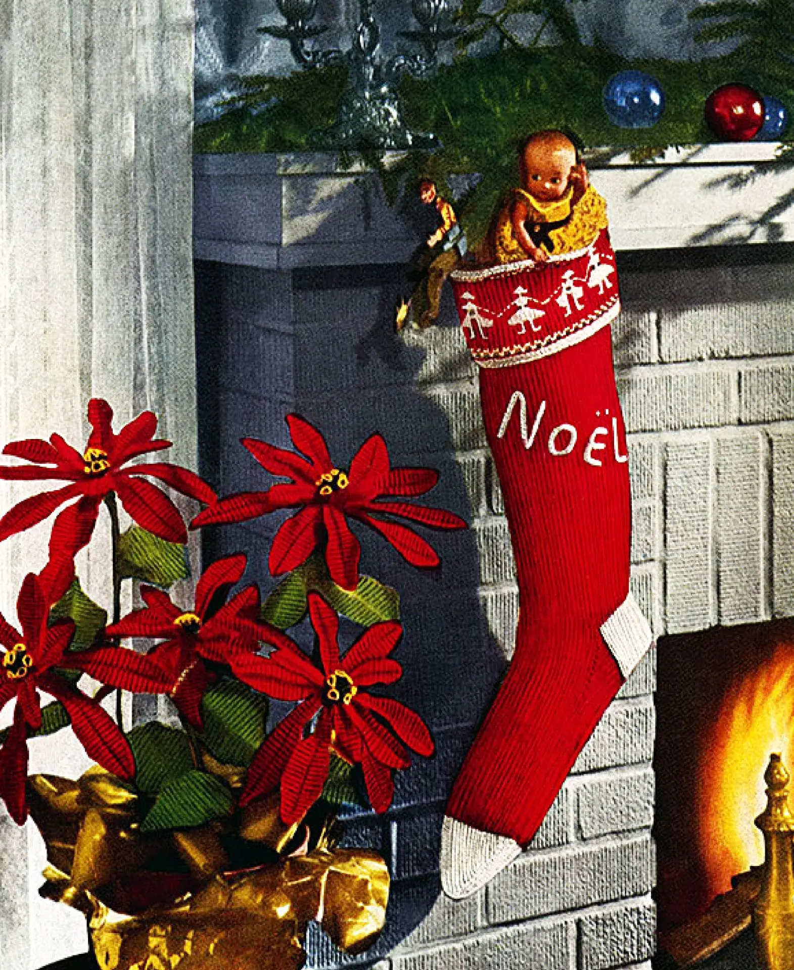 Crochet vintage pattern pdf, Christmas Stocking, Poinsettia, easy 1 Crochet vintage pattern pdf, Christmas Stocking, Poinsettia, easy