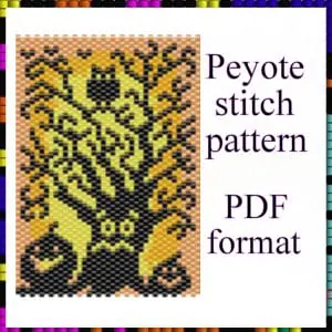 Bead peyote pattern Halloween Spooky tree Оrange pumpkin P