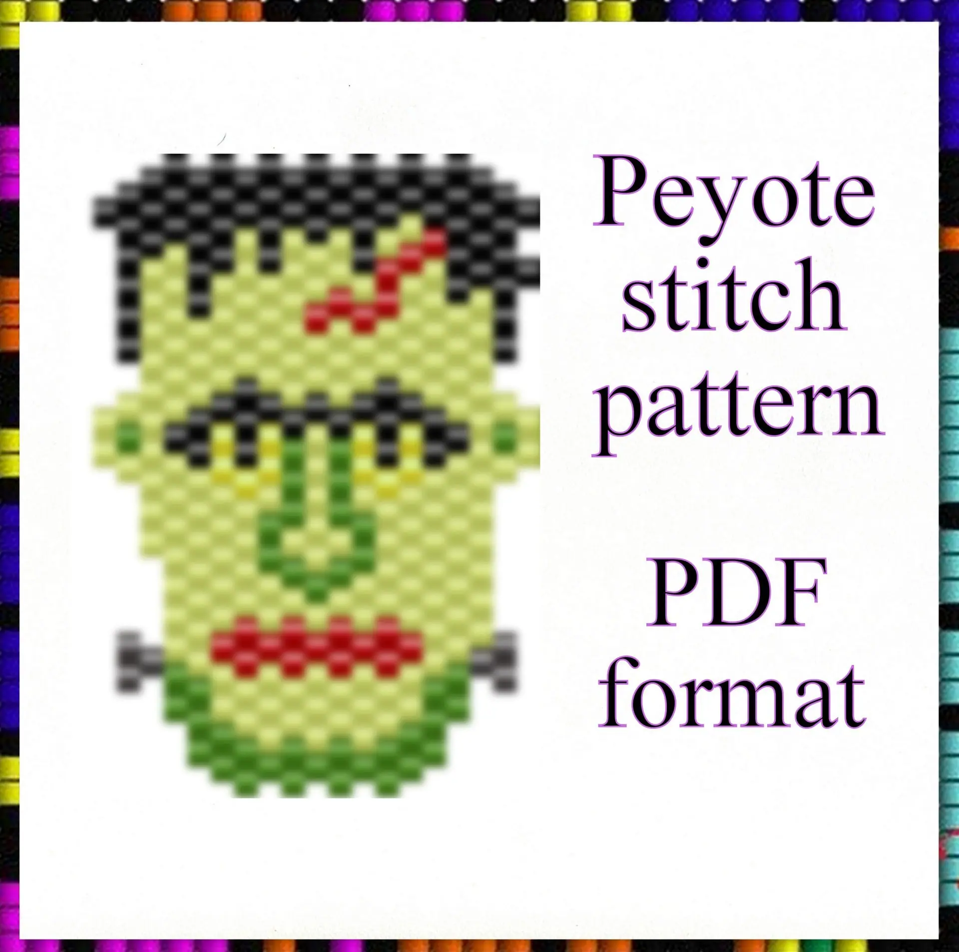 Peyote beaded pattern Halloween Green monster head Lurc PDF file 1 Peyote beaded pattern Halloween Green monster head Lurc PDF file