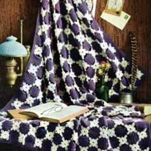 Vintage Crochet Pattern Afghan Plaid Daisy