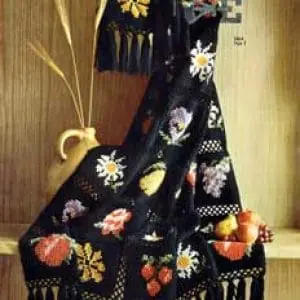 Vintage Crochet Pattern Afghan Plaid Flower and Fruit