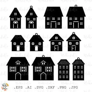 Christmas House Hrnament Svg Silhouette Stencil Templates Dxf