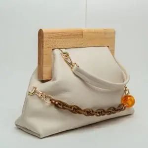 Bag for women, genuine Leather, with wooden handles
