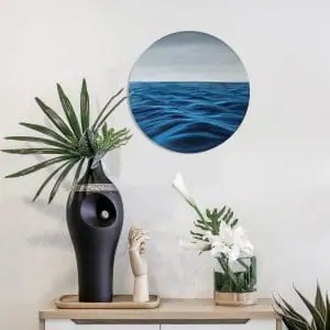 Original Round Oil Painting. Seascape.Ocean waves