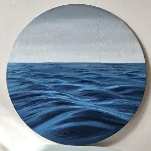 Original Round Oil Painting. Seascape.Ocean waves