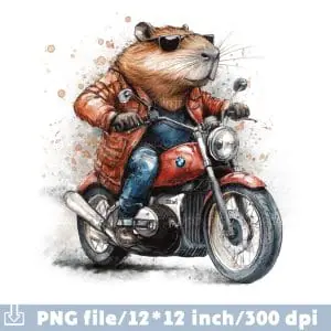 Capybara motorbike rider riding a motorcycle Clip Art Sublimation
