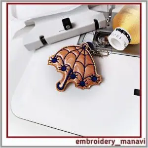 In The Hoop Key fob Umbrella with spiders Machine embroidery des