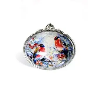 Hand-painted brooch «Bullfinch»