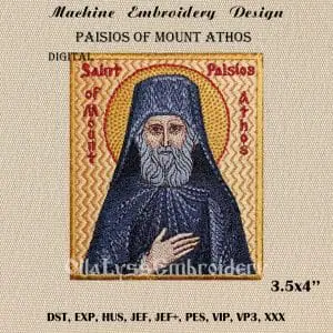 Paisios of Mount Athos machine embroidery design.