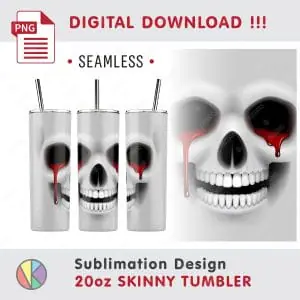Funny Halloween Skull sublimation design – 20oz SKINNY TUMBLER.
