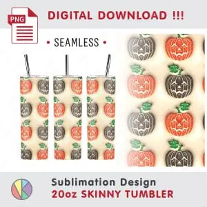 Crealandia - Handmade Marketplace 222 Inflated Puffy Halloween Pattern – 20oz SKINNY TUMBLER