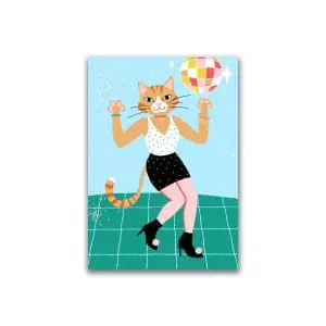 Fun Cat Poster, funny bedroom wall art, disco ball dance