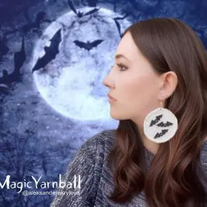Earrings bat moon for Halloween, crochet pattern pdf, hand made