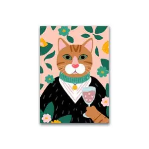 Ginger cat with a glass print