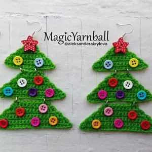 Christmas tree earrings, crochet pattern easy, accessory holiday