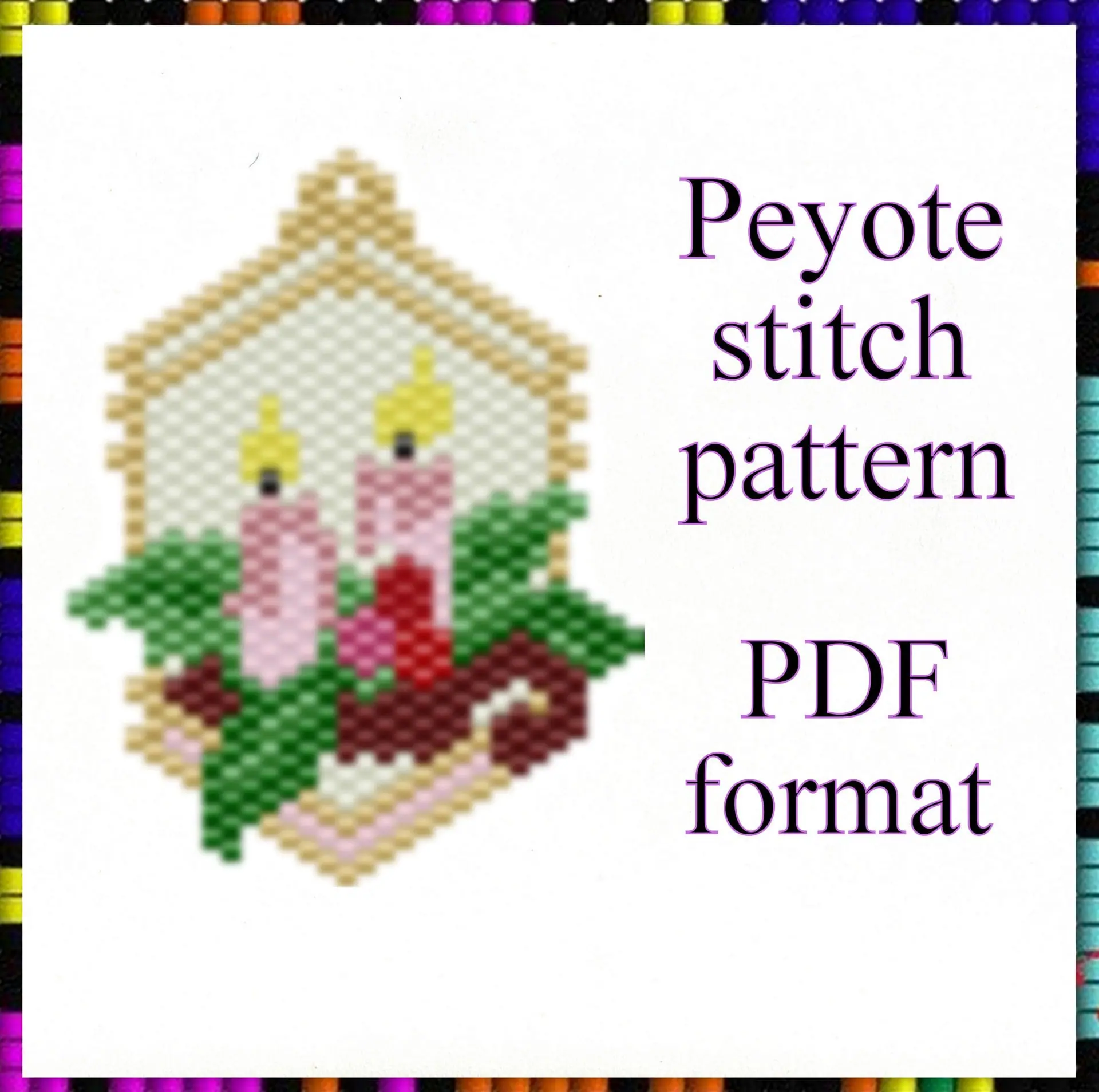 Peyote beaded pattern Christmas candle PDF file Gift 1 Peyote beaded pattern Christmas candle PDF file Gift