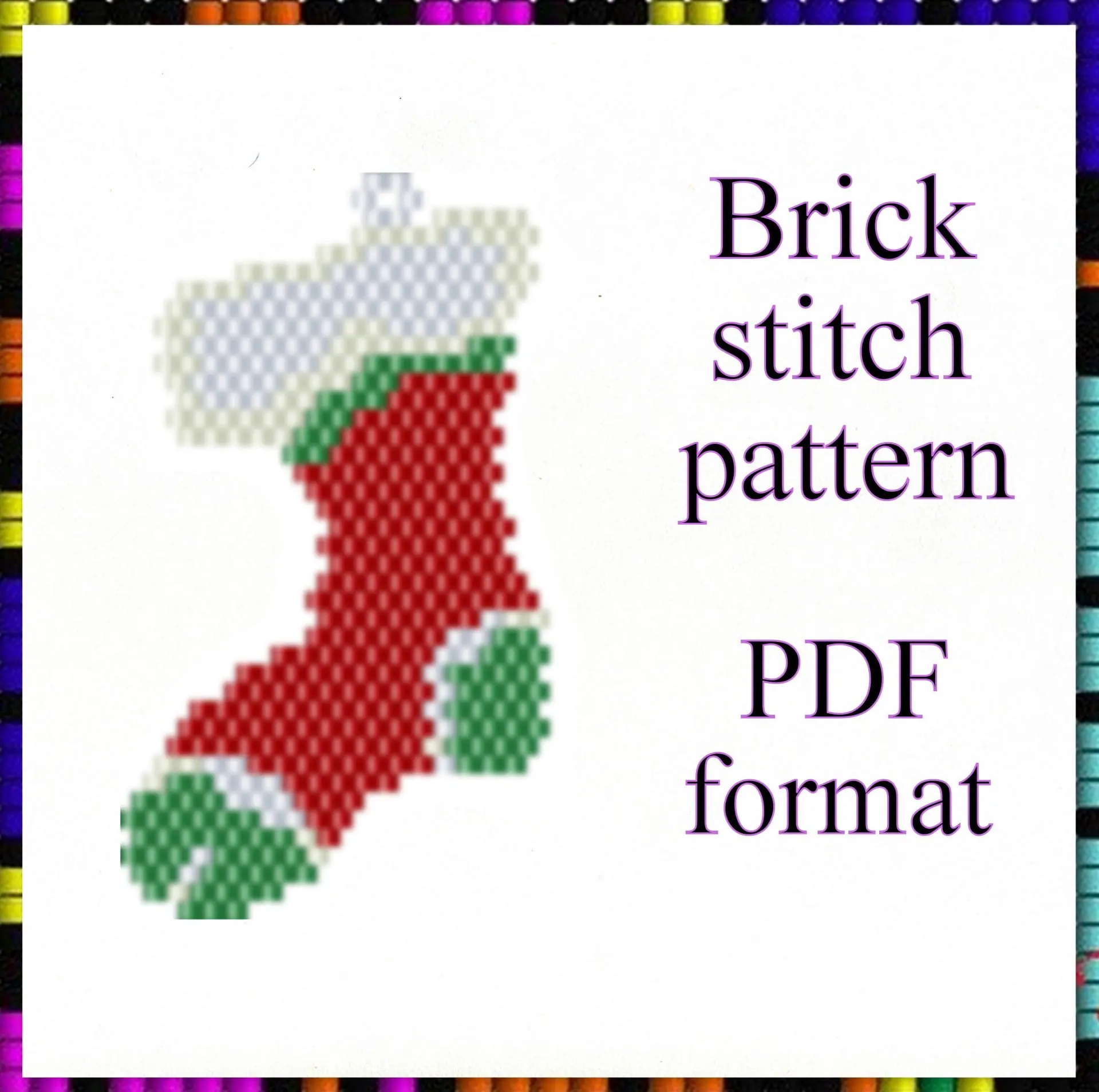 Brick stitch pattern Christmas stocking PDF file Christmas gift 1 Brick stitch pattern Christmas stocking PDF file