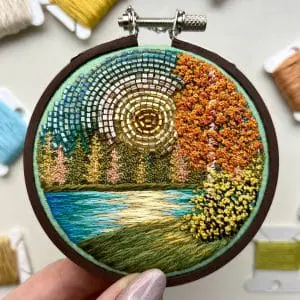 Leaves Rustling Melody, hand embroidered landscape