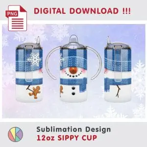 Crealandia - Handmade Marketplace 189 Cute Christmas Snowman Pattern for 12 oz Kids Sippy Cup