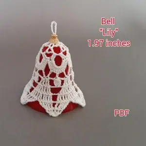 PDF Pattern Crochet. Bell "Lily" with a height of 1.97 inches. It contains scheme, instructions, photos, and a description of the bell block.