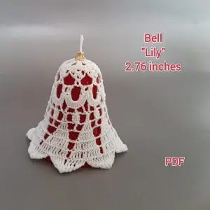 PDF Pattern Crochet. Bell "Lily" with a height of 2,76 inches. It contains scheme, instructions, photos, and a description of the bell block.