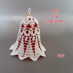 PDF Pattern Crochet. Bell "Lily" with a height of 3,54 inches. It contains scheme, instructions, photos, and a description of the bell block.
