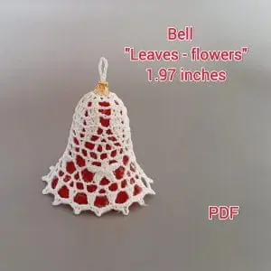 PDF Pattern Crochet. Bell "Leaves-flowers" with a height of 1.97 inches. It contains scheme, instructions, photos, and a description of the bell block.
