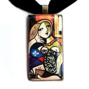 A pendant on a black velvet ribbon