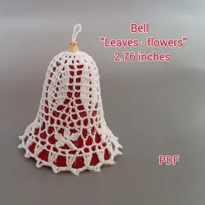 PDF Pattern Crochet. Bell "Leaves-flowers" with a height of 2,76 inches. It contains scheme, instructions, photos, and a description of the bell block.